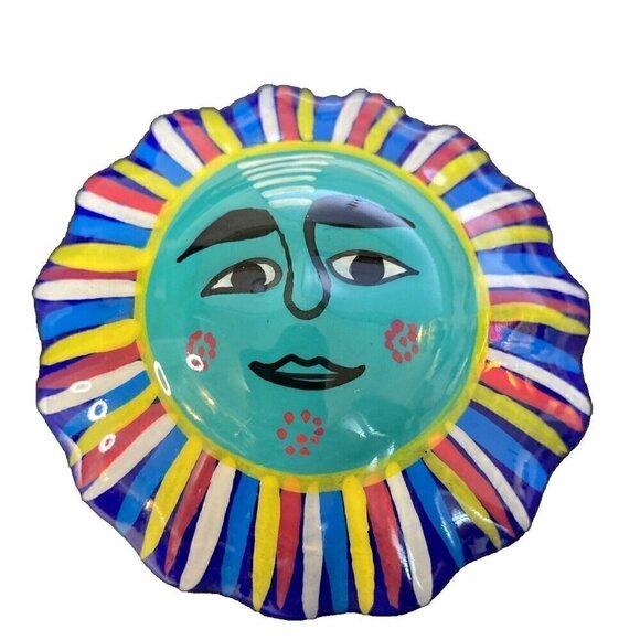 Isidoro Mexico Trinket Box Art Pottery Sun Face Had Painted Multicolor Glazed - Picture 8 of 8